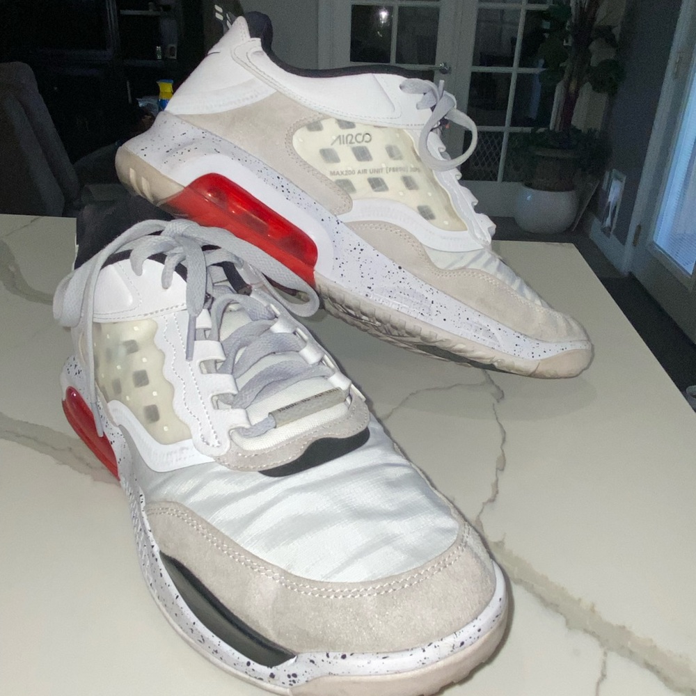 Jordan Max 200 White and Gray Sneakers with Red Accents